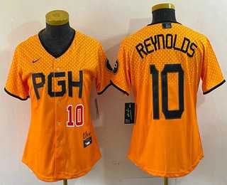 Womens Pittsburgh Pirates #10 Bryan Reynolds Number Yellowd 2023 City Connect Stitched Jersey